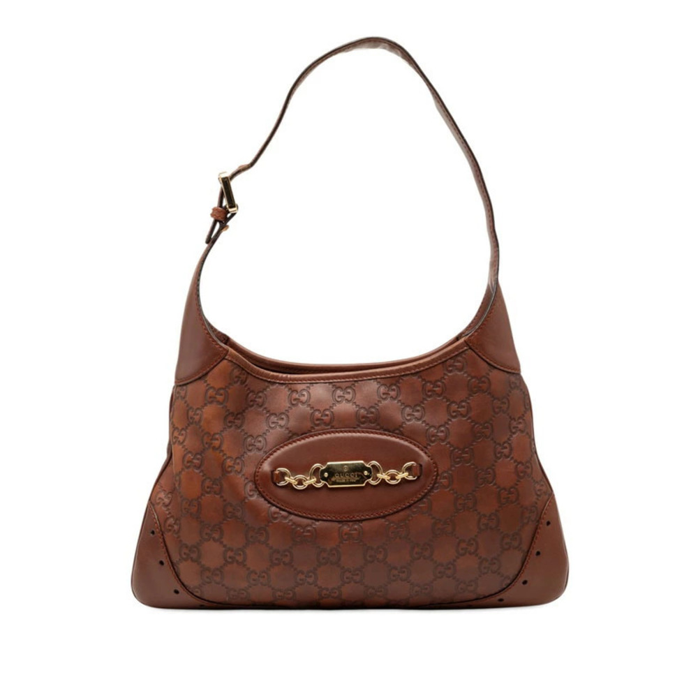 Gucci Guccissima Shoulder Bag Hobo Brown Leather